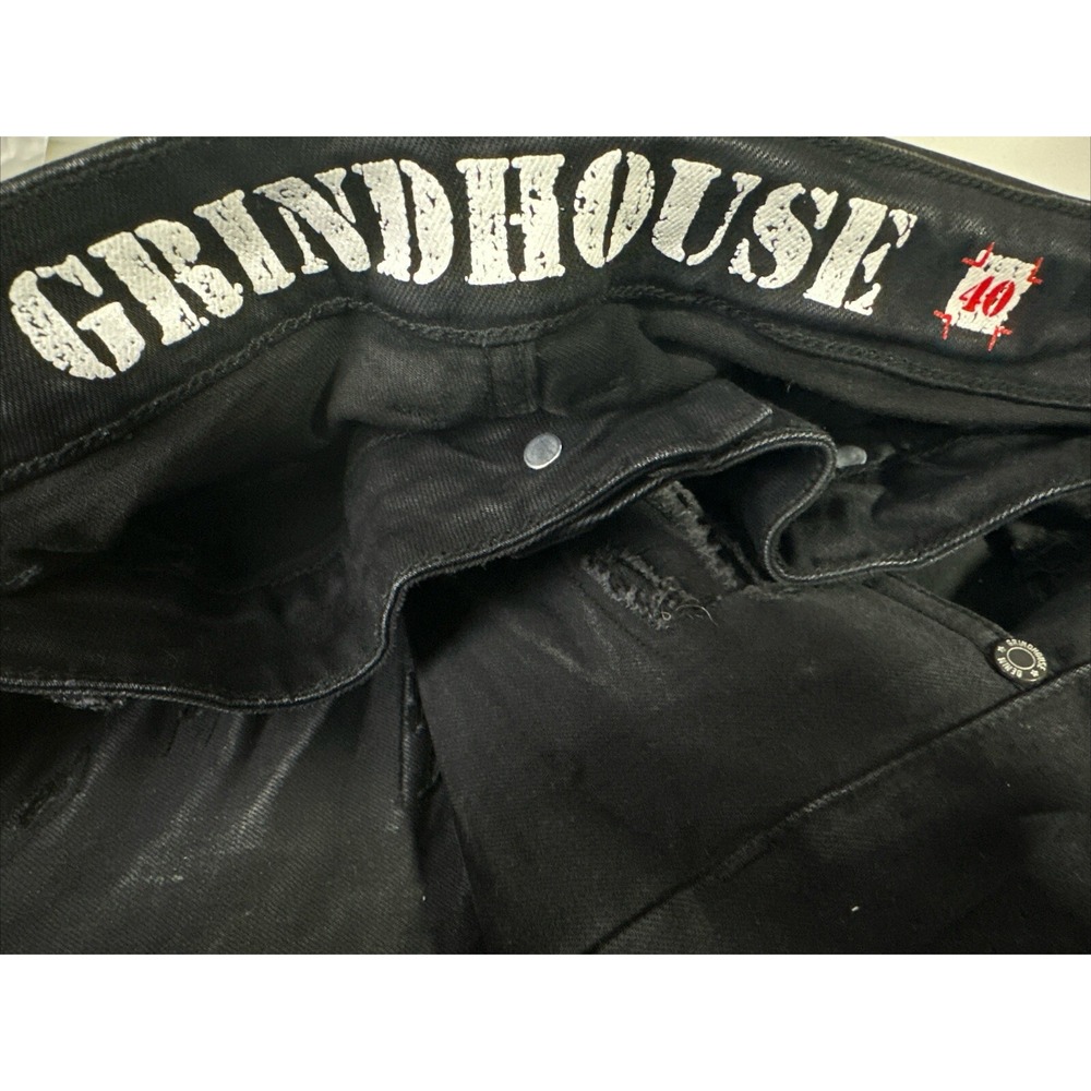 Grindhouse Denim Mens Straight Fit Jeans Size 40 Black With Covered Rips - Picture 7 of 10